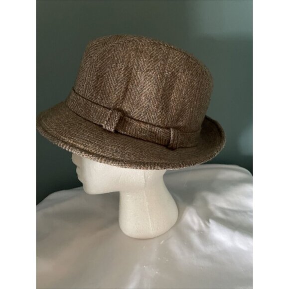 Stetson Equalizer Brown Herringbone Fedora Hat With Bow Accent - Picture 2 of 11